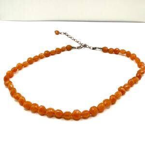 Vintage 90s Orange Aventurine Faceted Bead Statement Hook Necklace
